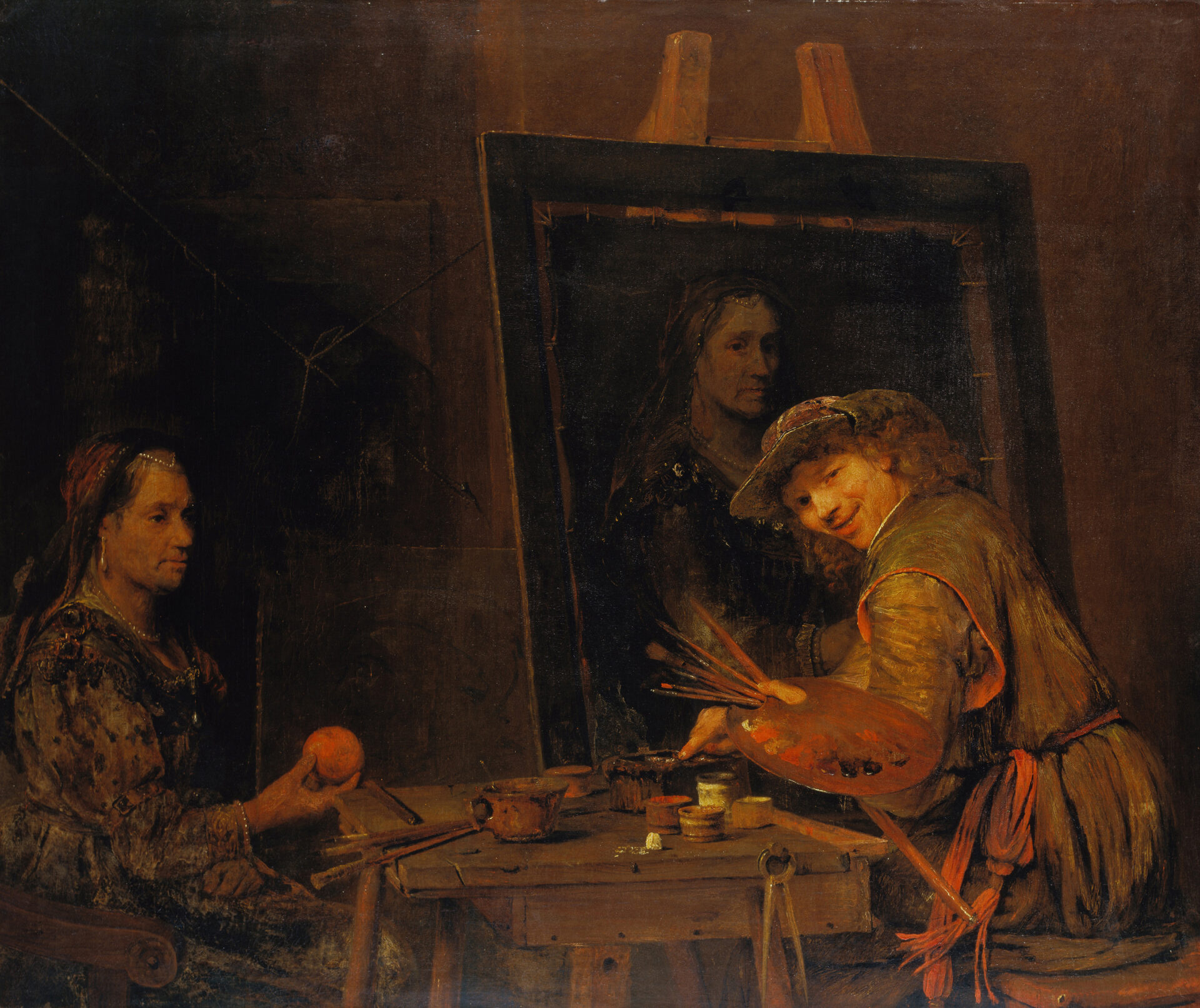 St presse Arent de Gelder Selbstbildnis als Zeuxis der eine aeltere Frau portraetiert 1685