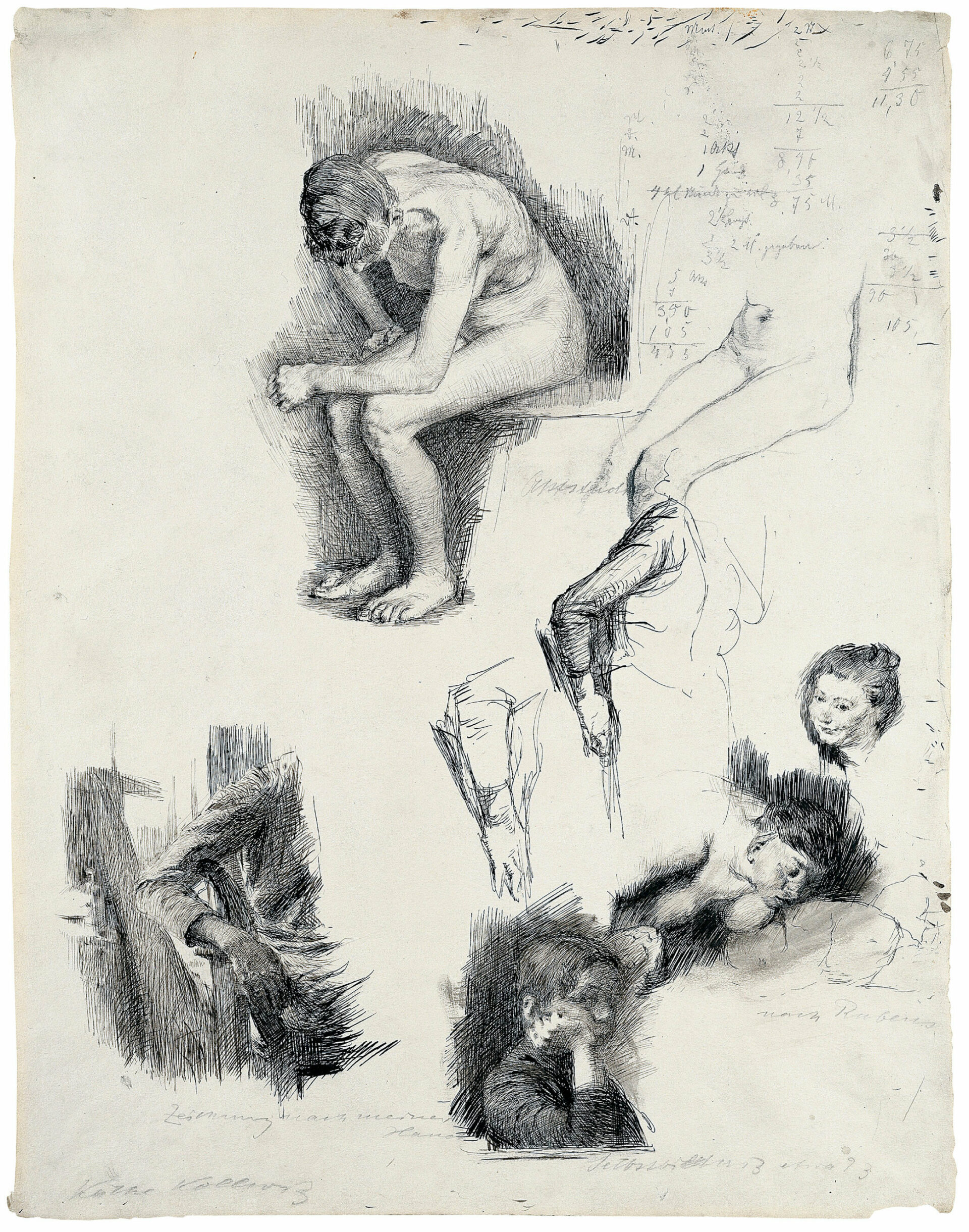 2024_Kollwitz_Pressebild_Studienblatt mit Skizzen nach Rubens und Selbstbildnis_um1890-91