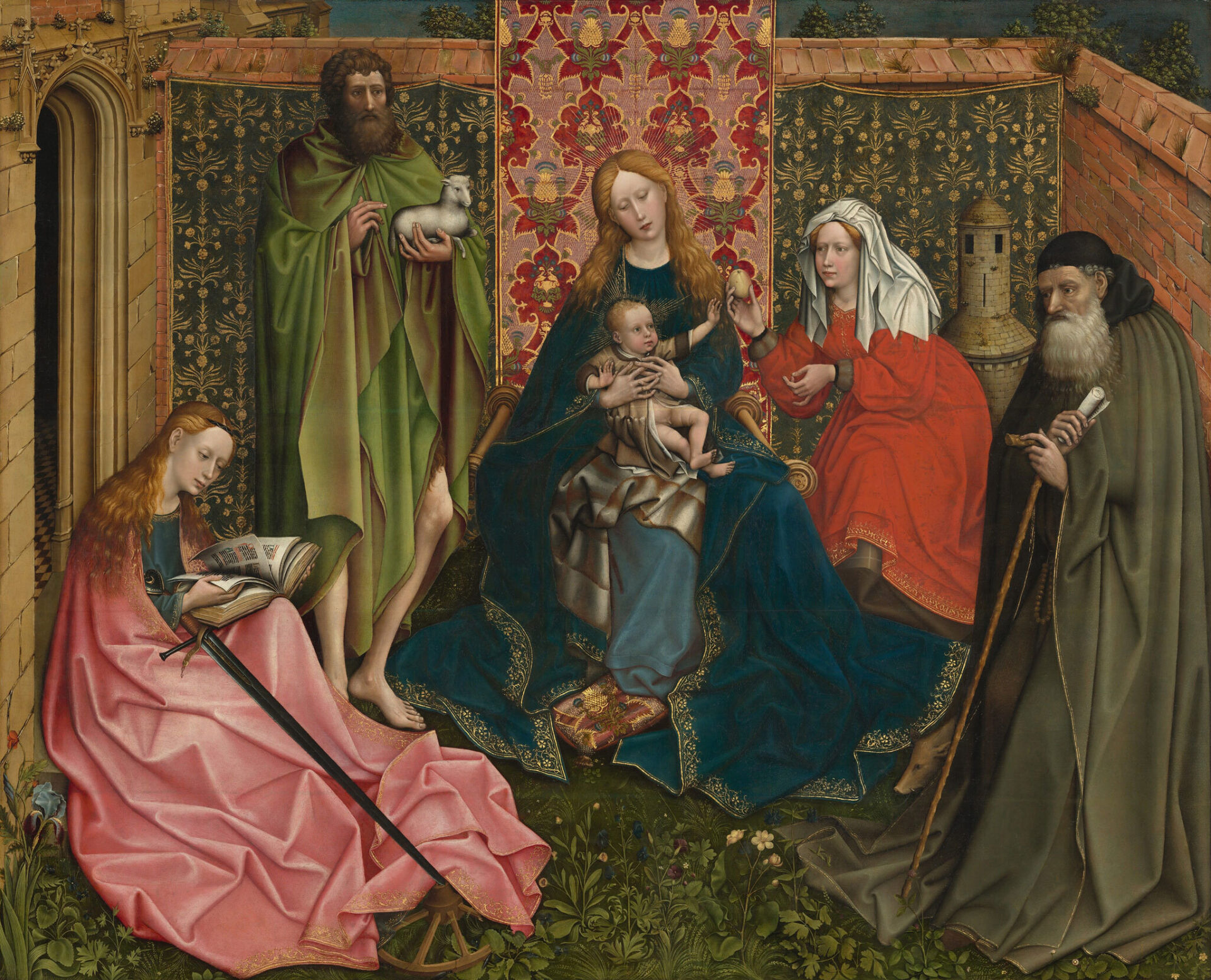 St presse nachfolger des robert campin madonna mit kind und heiligen im umschlossenen garten um 1440 60