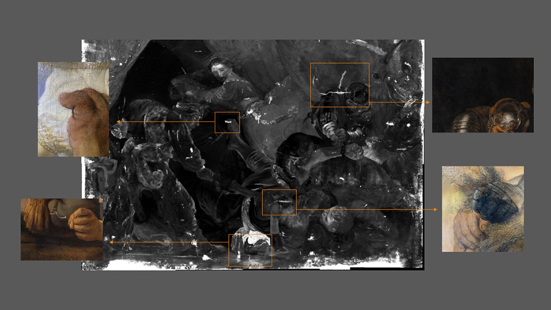 St presse restaurierung rembrandt die blendung simsons 1636 Mikro Roentgenfluoreszens Scan Strukturelle Schaeden im Bildtraeger web